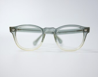 Vintage 1960s Crown Rivet Gray Horn-rimmed 46-22 Eyeglass frames optical eyeglasses USA MADE