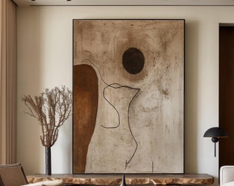 Tela artistica Wabi Sabi marrone: grande dipinto con texture 3D