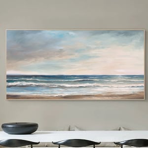 Large scale coastal painting abstract sea wall art sea oil painting minimalist ocean painting texture 3D minimalist living room wall art