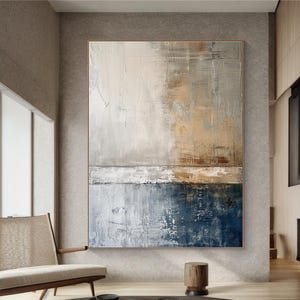 Große Original Grau Blaue Abstrakte Malerei Beige Minimalistische Abstrakte Textur Kunst Moderne Wandbild Abstrakte Landschaftsmalerei Wandkunst
