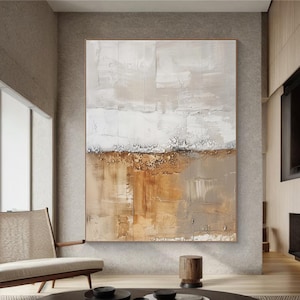 Large Light Gray and Beige Wabi-Sabi Style Mural, Light Gray and Beige 3D Texture Mural, Minimalist Abstract Art,Light Gray Texture Painting