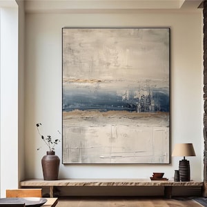 Pintura abstracta texturizada marrón, arte mural wabi-sabi azul, arte mural minimalista moderno, lienzo texturizado hecho a mano, arte mural moderno marrón