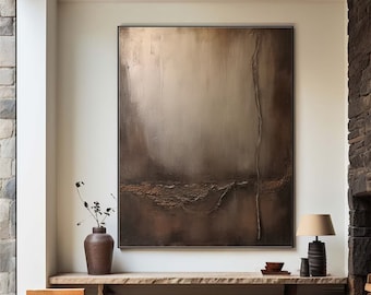 Dipinto astratto marrone scuro: arte scandinava minimalista di grandi dimensioni