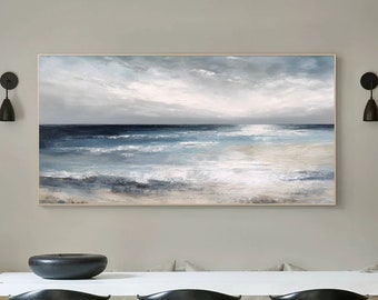 Large Seascape Painting: Textured Coastal Ocean Art on Canvas