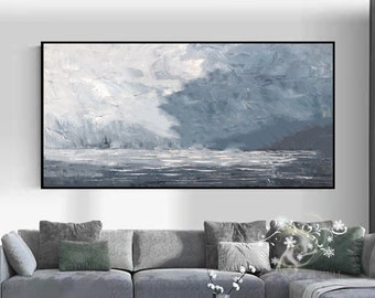 Large Blue Abstract Oil Painting: Contemporary Minimalist Wall Art