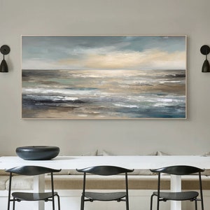 Large Original Blue Sea Oil On Canvas Abstract Textured Seascape Oil Painting Sea Wave Texture Wall Art Abstract Ocean Painting