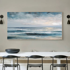 Large Seascape oil Painting On Canvas Abstract Blue Painting Sea Painting Textured Wall Art Ocean Wall Art Living room Wall Decor