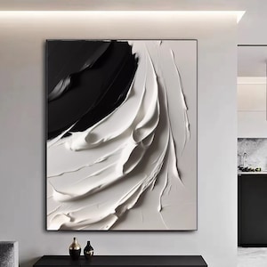 Large Black and White Painting 3D Textured Painting Wabi Sabi Wall Art Black and White Wall Art Abstract Painting on Canvas Textured Art