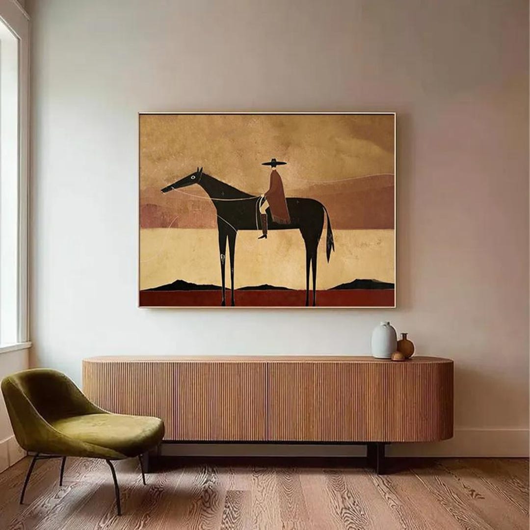 Oversized Abstract Horse Rider Wall Art Vintage Minimalist Western ...