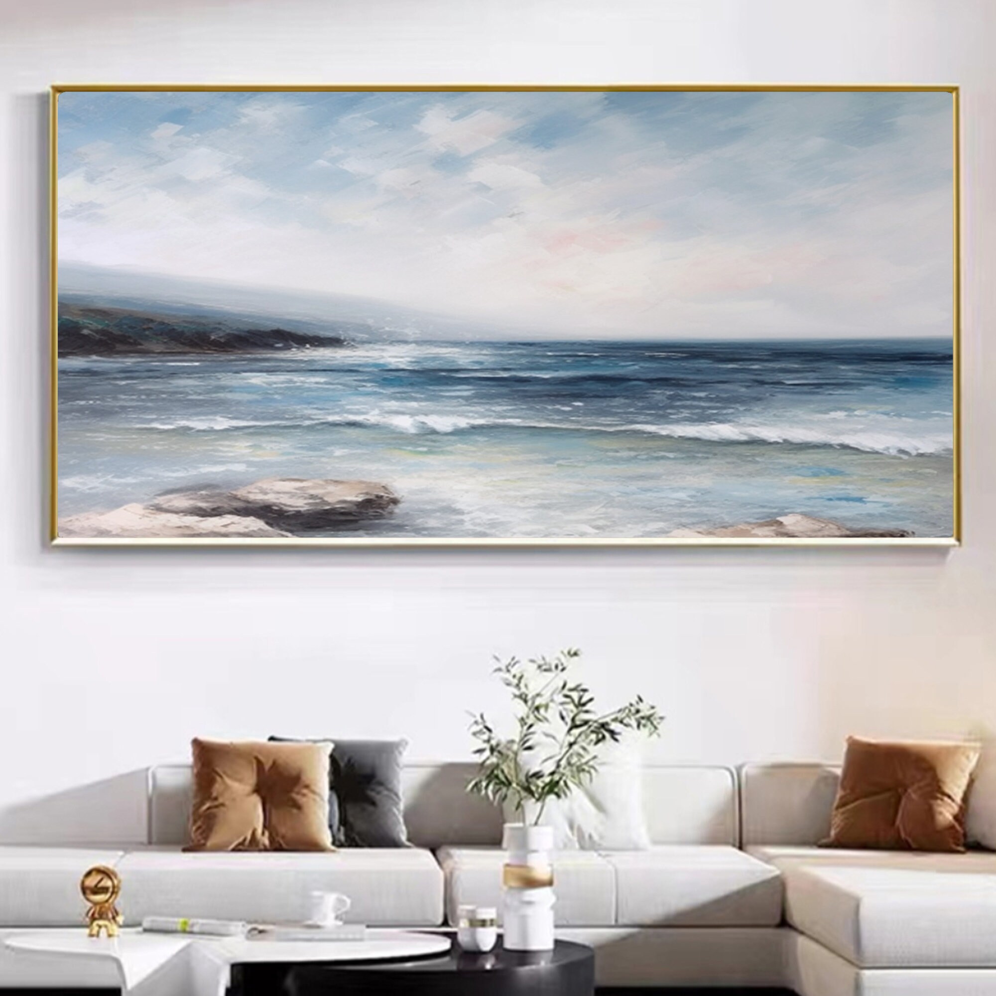Large Original Blue Ocean Oil Painting on Canvas Acrylic Seascape ...