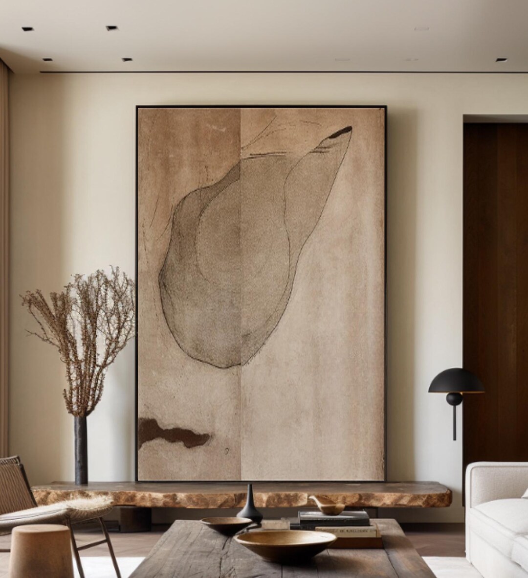 Large Wabi Sabi Wall Art Beige Abstract Canvas Oil Painting on Canvas ...