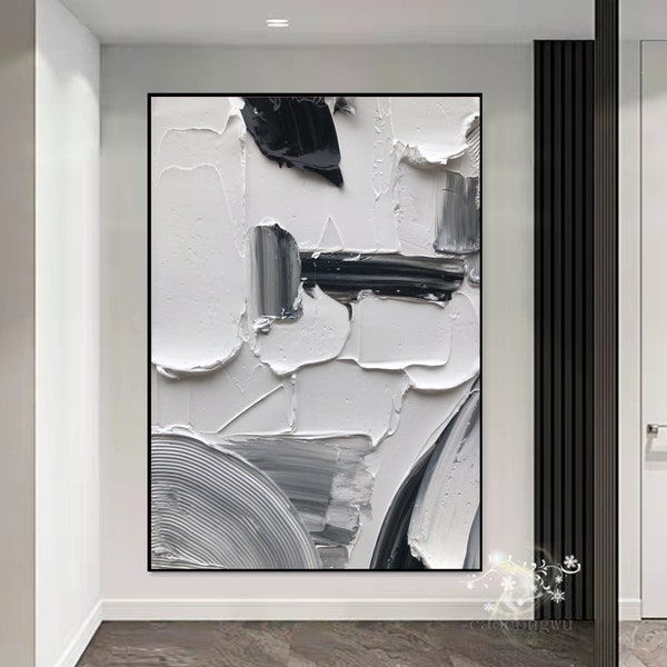 Arte strutturata in bianco e nero arte astratta arte nera 3D strutturata Arte parete nera Decorazione parete in bianco e nero arte parete strutturata bianca