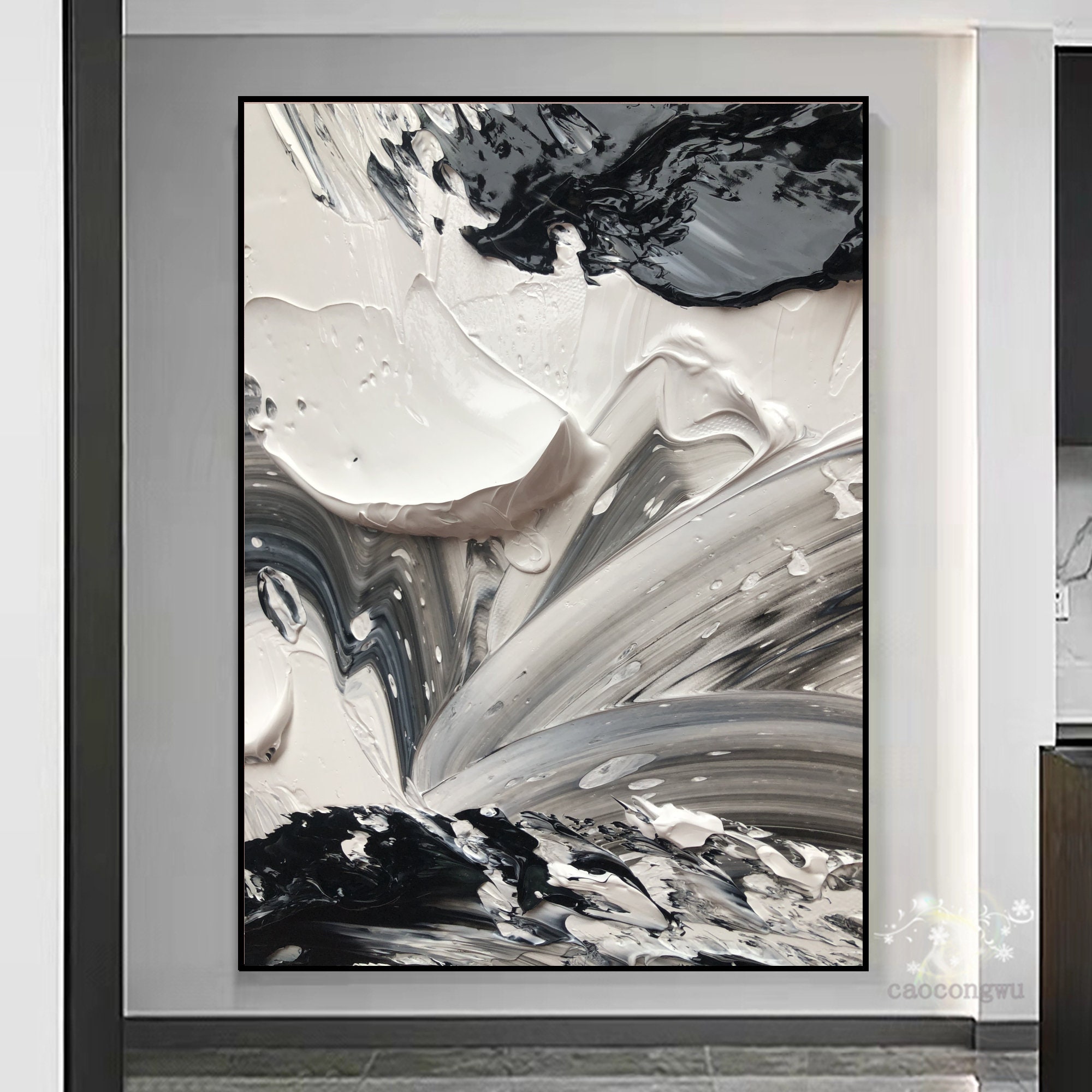 Black and white abstract painting discount