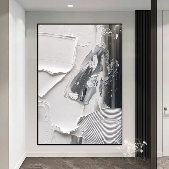 Large Black and White Texture Wall Art White Minimalist Wall Etsy