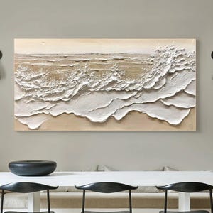 Pittura murale con texture 3D, onde dell&#39;oceano, dipinto su tela con texture, pittura astratta dell&#39;oceano, arte murale Wabi-Sabi, onde nei toni della terra, arte murale su tela
