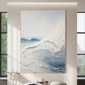 Ocean Textured Painting 3D Frame Ocean Wave Oil Painting On Canvas Abstract Nature Blue Sea Wave Scenery Textured Wall Art Living Room Decor