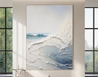 Ocean Textured Painting 3D Frame Ocean Wave Oil Painting On Canvas Abstract Nature Blue Sea Wave Scenery Textured Wall Art Living Room Decor