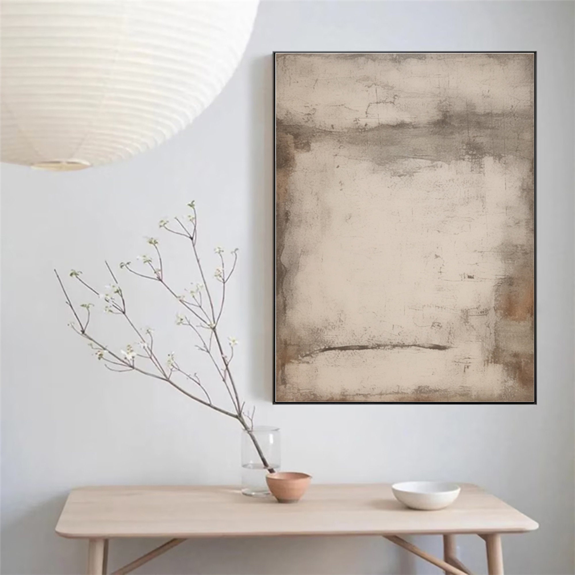 Large Beige Abstract Painting on Canvas: Minimalist Wabi Sabi Wall Art ...