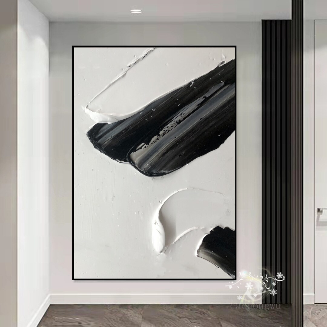 Thick Texture Painting Large Black and White Painitng 3D Textured Art