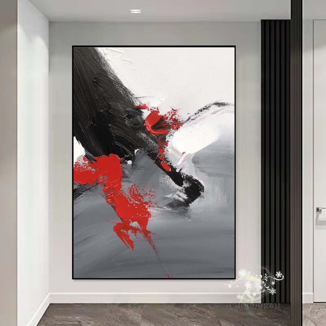 Large Wall Art Black Red Abstract Painting 3D Texture Art Etsy