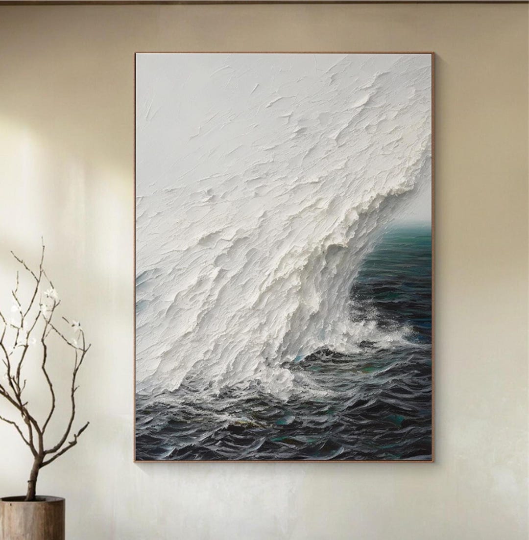 Original Ocean Wave Oil Painting on Canvas, Custom Blue Sea Wall Art ...