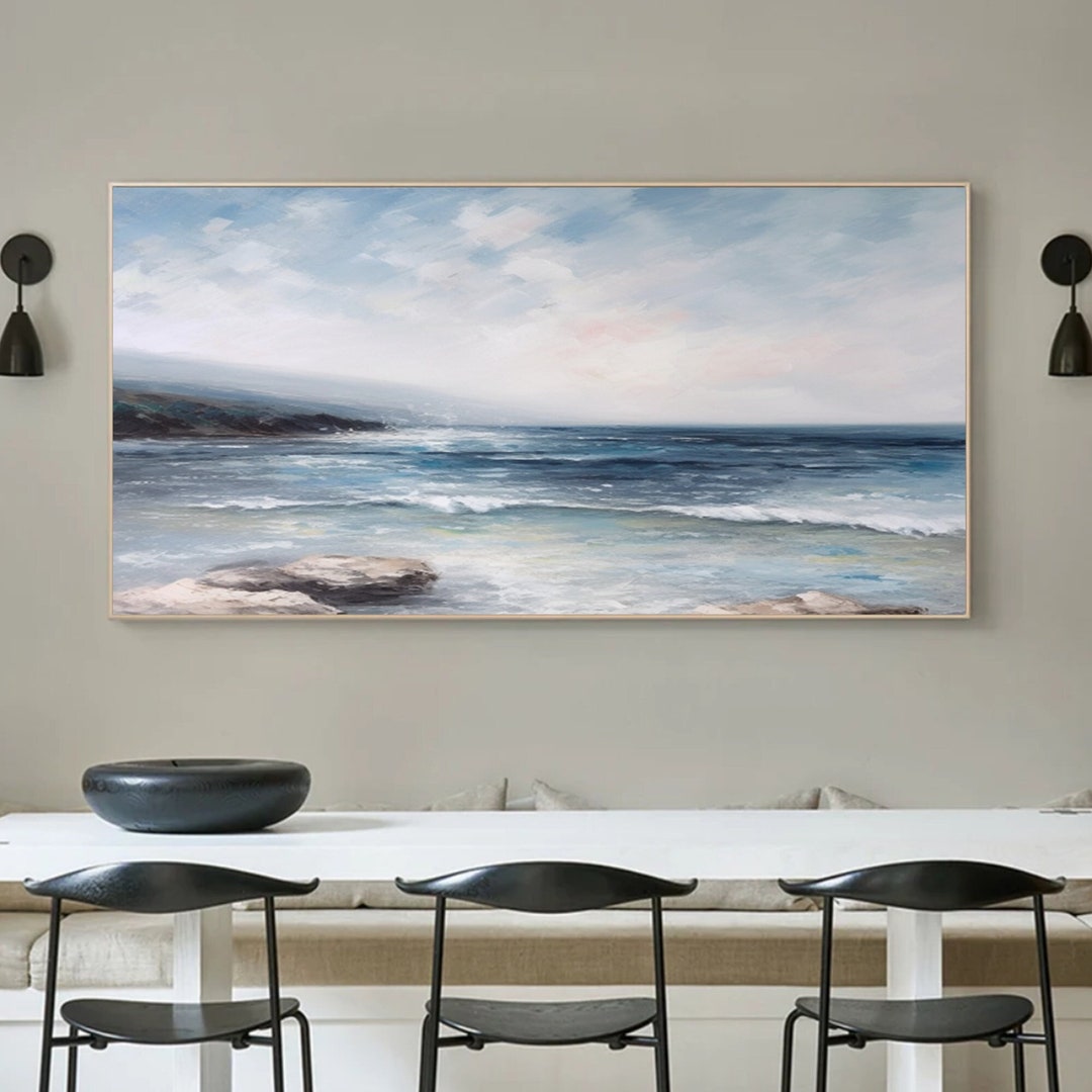 Large Original Blue Ocean Oil Painting on Canvas Acrylic Seascape ...
