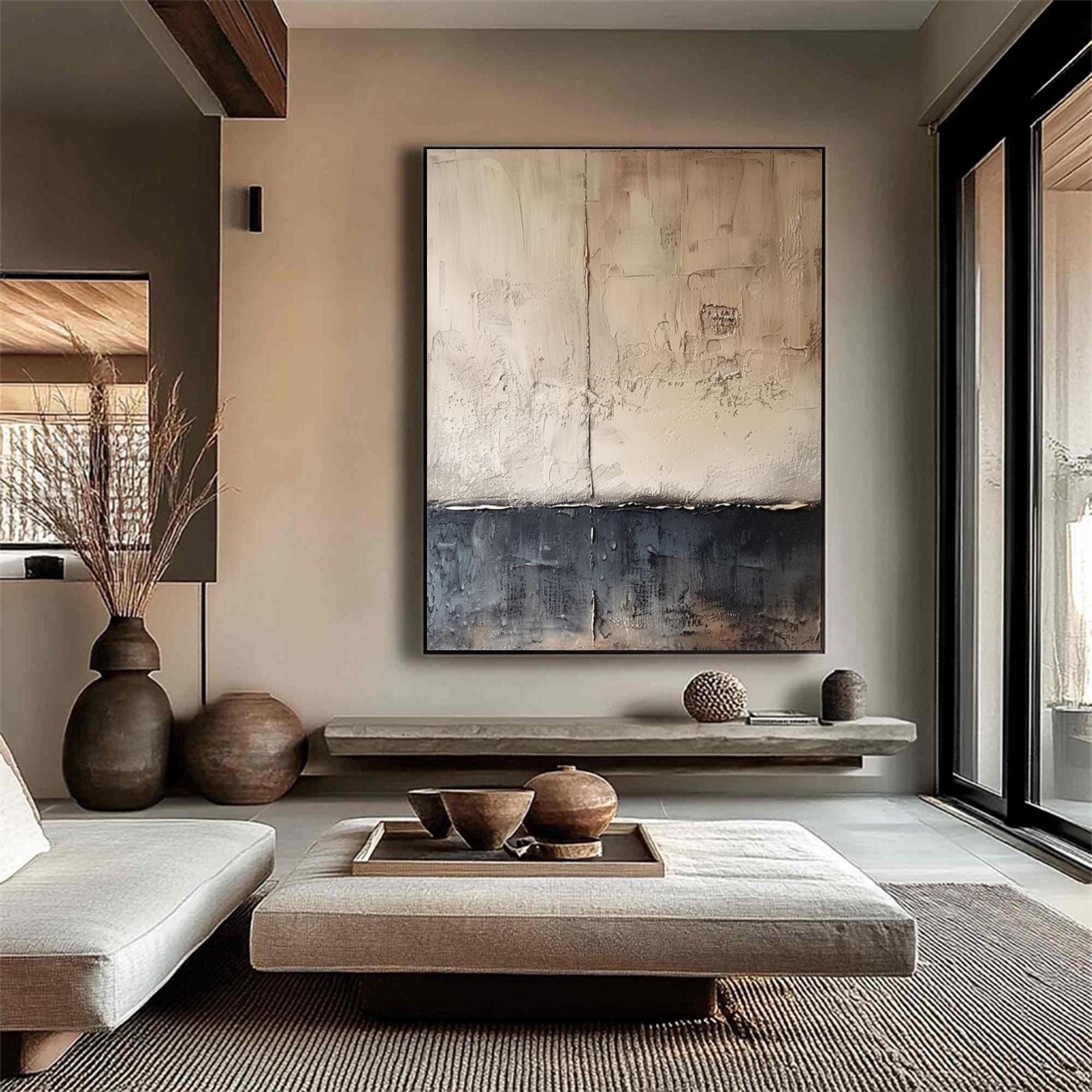 Wabi Sabi 3D Textured Brown Blue Wall Art: Minimalist Abstract Oil ...