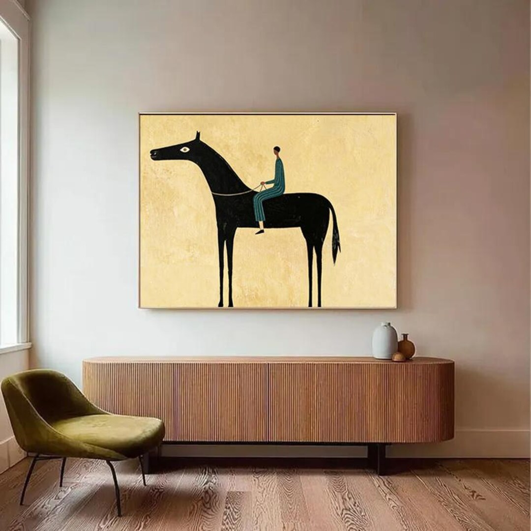 Oversized Japandi Textured Cowboy Art Original Brown Horse Oil Painting ...