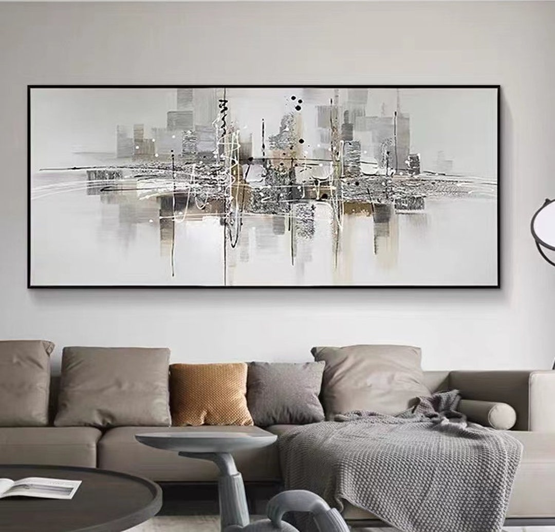 Oversized Black and White Abstract Painting: Modern Canvas Wall Art - Etsy