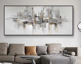 Black And White Canvas Art Oversized Painting Gray Abstract Painting Modern Painting Large Artwork Abstract Canvas Wall Art Living Room Art