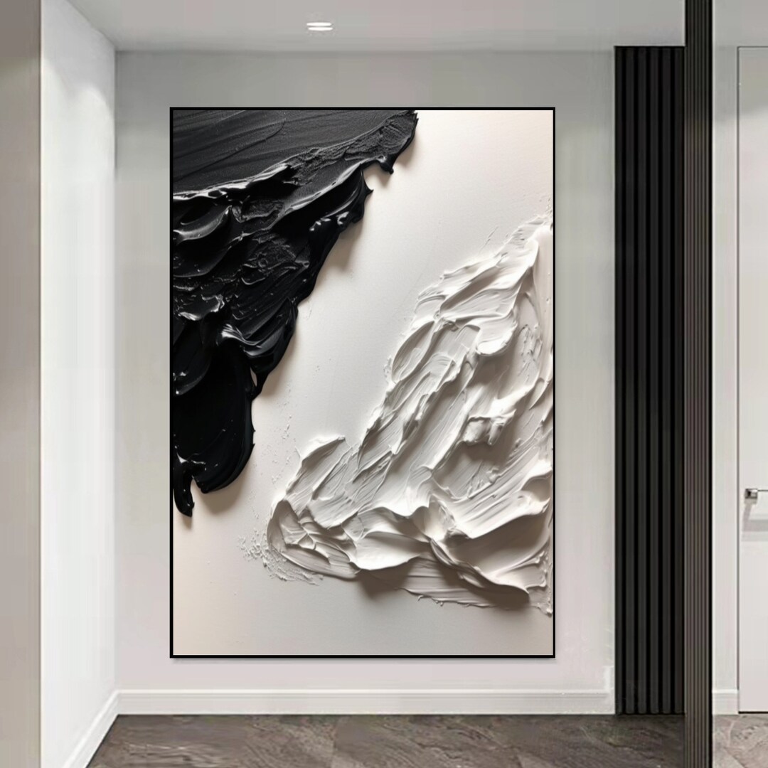 Extra Large Black and White Abstract Painting 3D Textured Wall Art ...