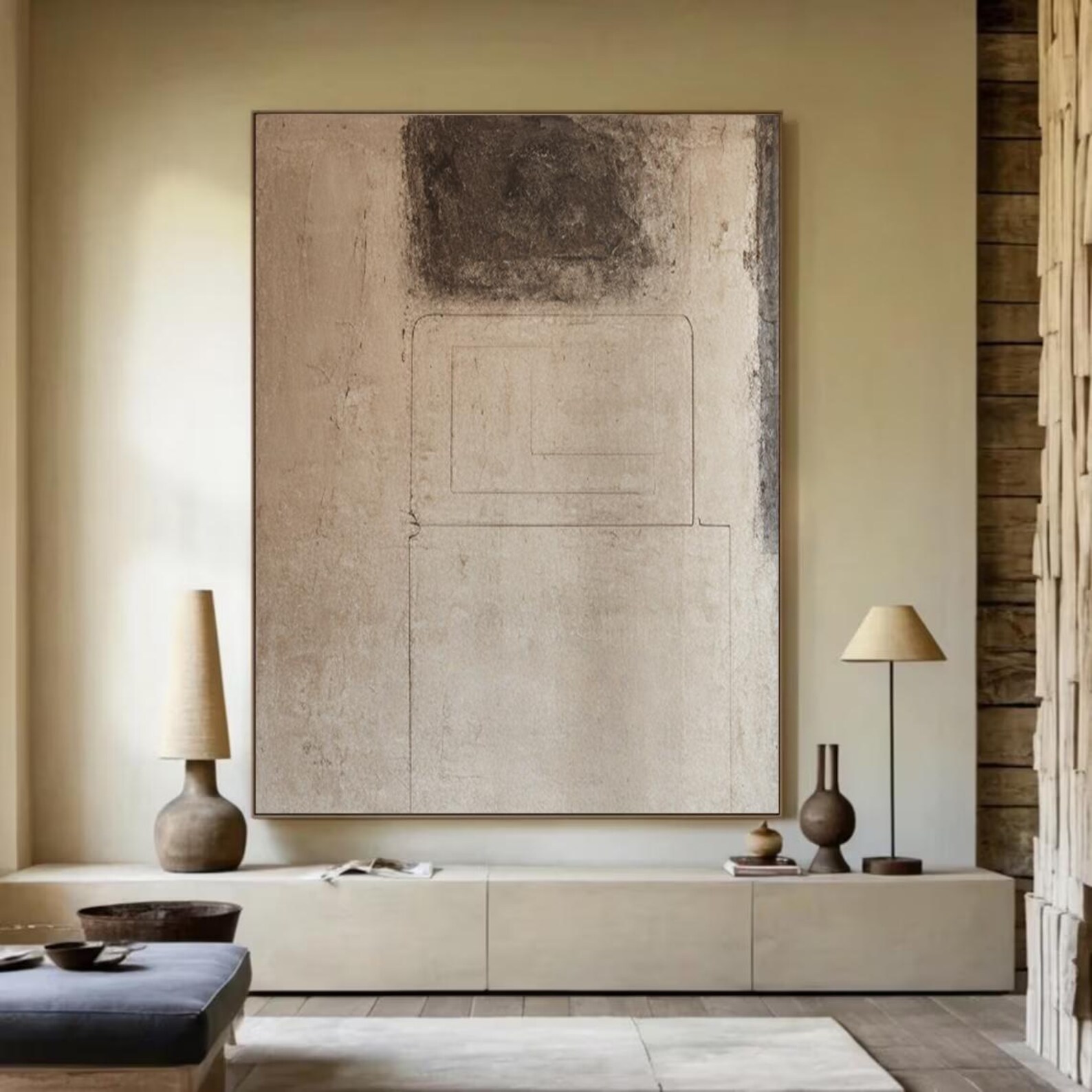 Vintage Wabi Sabi Brown Abstract Painting Large Textured Canvas Art ...
