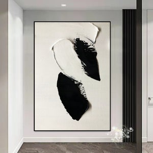 Large Black and White Wall Art Minimalist Abstract Painting Textured Canvas Art Modern Black White Abstract Art Contemporary Wall Decor