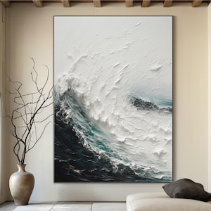 Large Original Abstract Texture Seascape Wall Art,Hand-painted impasto 3D Ocean Wave Painting on Canvas,  Minimalist Living Room Wall Decor