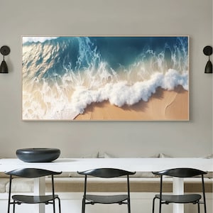 Textured Wave Oil Painting: Beige Ocean Seascape Canvas Wall Art