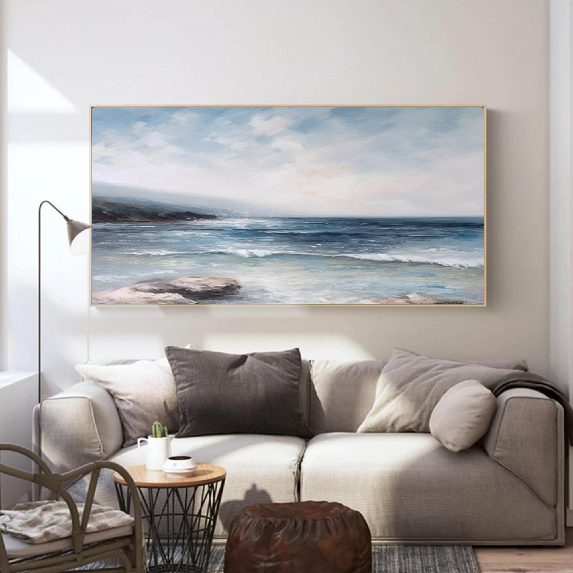 Large Original Blue Ocean Oil Painting on Canvas Acrylic Seascape ...