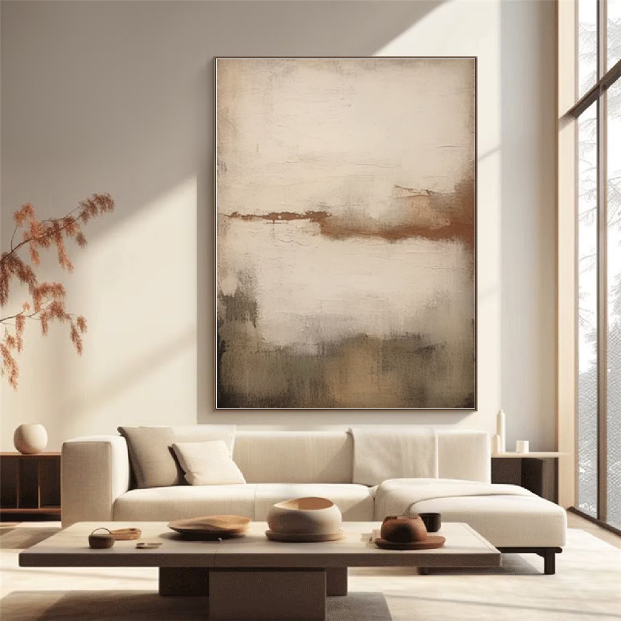 Beige Abstract Minimalist Brown Beige Wall Art Beige Wabi Sabi Wall Art ...