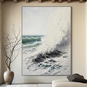 Dipinto con texture oceanica, Wabi Sabi Wall Art, Grande dipinto astratto del mare, Arte con texture pesante, Opera d&#39;arte con texture oceanica su tela, Dipinto con onde oceaniche