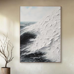 Coastal Textured Canvas Art Large Beach Wall Decor Abstract Ocean Waves Painting on Canvas Hand-Painted Custom Seascape Art Framed Wave Art