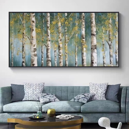Abstract Birch Tree Oil Painting: Textured Forest Wall Art