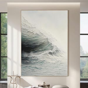 Pittura murale originale con onde, pittura murale con oceano testurizzato, pittura murale con spiaggia testurizzata, pittura oceano, pittura bianca testurizzata, pittura con onde blu dell&#39;oceano