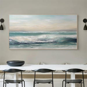 Large Minimalist Wall Art Ocean Wall Art Blue Sea Wave Oil Painting On Canvas Ocean Painting Sea Abstract Painting Living Room Wall Decor
