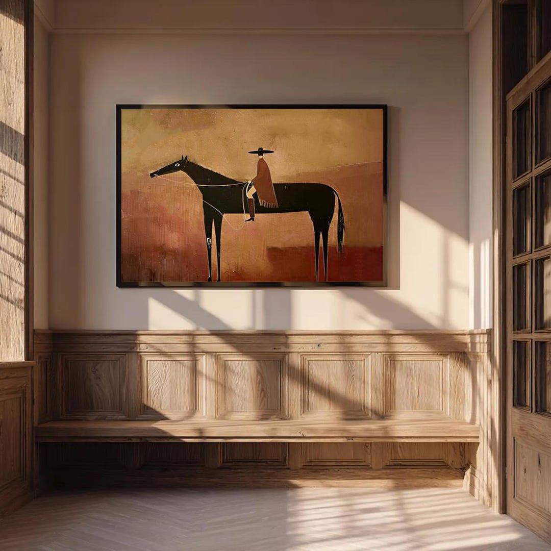 Oversized Japandi Western Cowboy Wall Art Original Textured Horse Oil ...