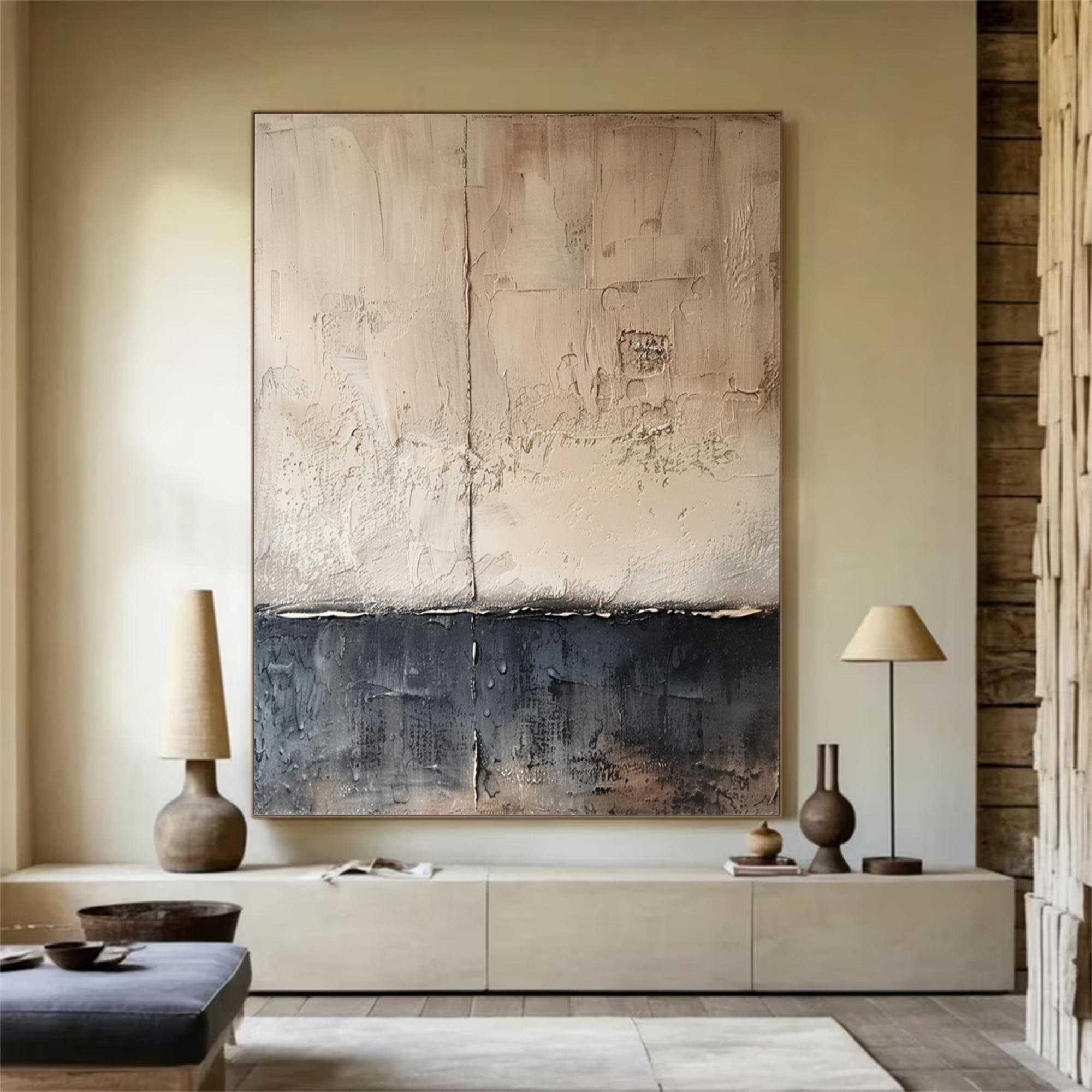 Wabi Sabi 3D Textured Brown Blue Wall Art: Minimalist Abstract Oil ...