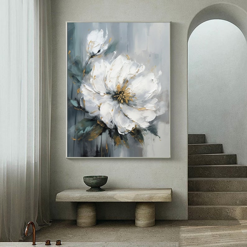 Large White Flower Oil Painting on Canvas Modern Abstract Etsy