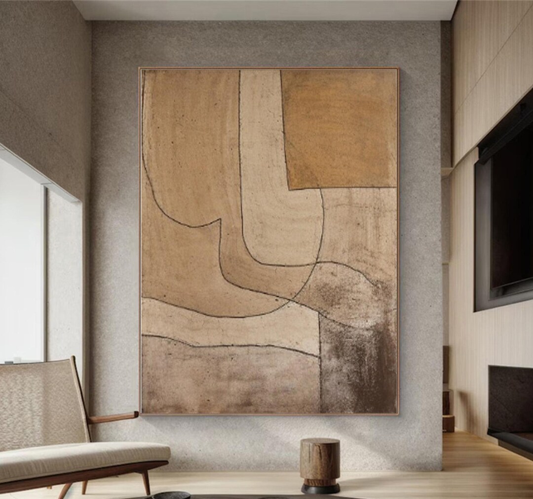 Super Large Beige Minimalist Art Brown Abstract Painting Brown ...