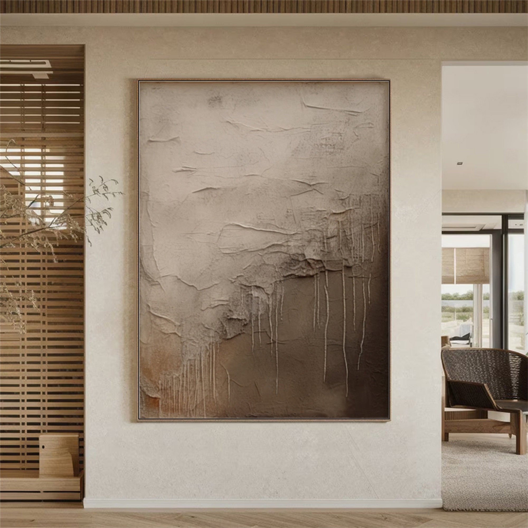 Rice Textured Wall Art a Pair of Beige Minimalist Paintings Milky White ...