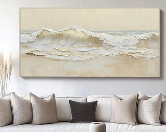 Original Textured Ocean Wave Oil Painting Wabi-sabi 3D Impasto Seascape, Modern Coastal Home Wall Art Decor