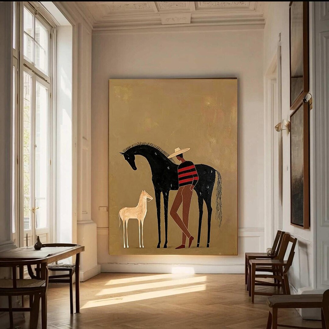 Japandi Western Conwboy Wall Art Original Cowboy Art Large Horse Oil ...