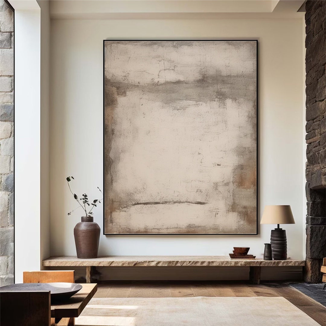 Large Beige Abstract Painting on Canvas: Minimalist Wabi Sabi Wall Art ...